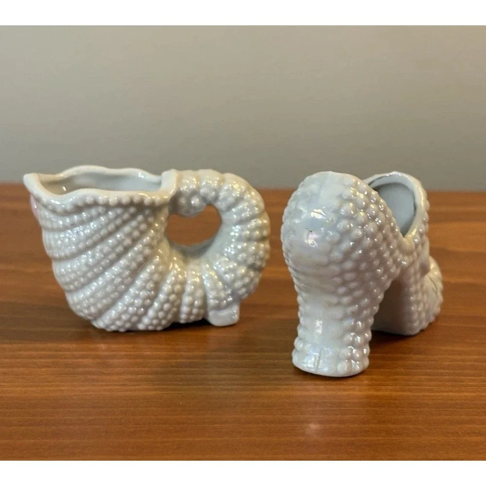Vintage Mini Hobnail Japan Mini Planters Shoe Cornucopia Pink Roses Set of 2